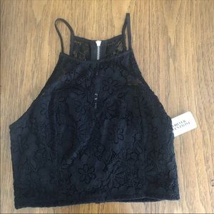 Black floral lace crop top